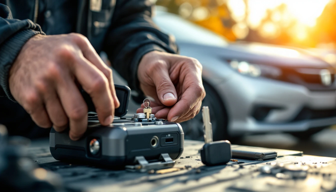 Cerrajero móvil programando la llave de un Honda Civic en una cochera de Mansfield, Texas