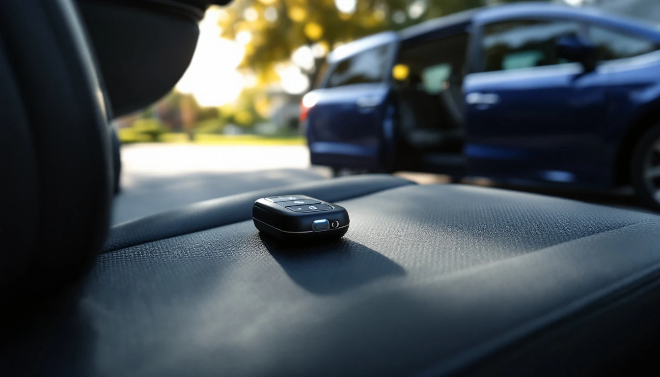 Smart key de Honda sobre el asiento de piel de una Honda Odyssey azul en Mansfield TX
