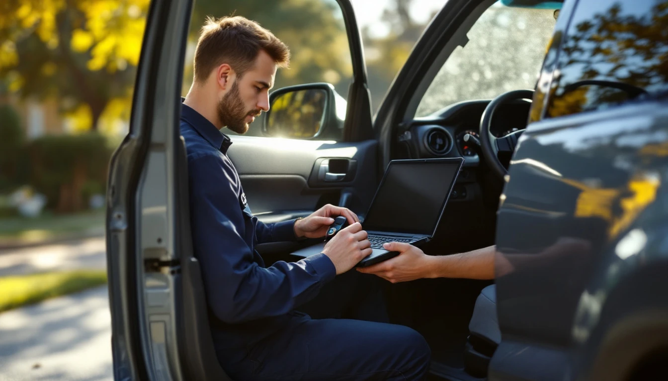 Cerrajero móvil programando la smart key de una troca Toyota Tundra en Mansfield, Texas